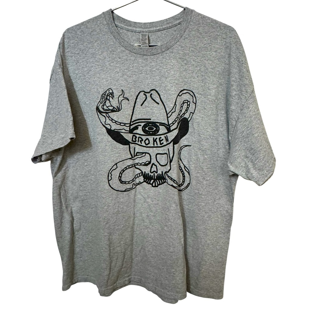 High End Skull Broken Surf Skate Cowboy Gray Men’s XL T-Shirt MINTY